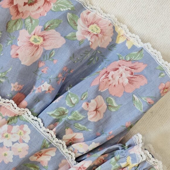 Vintage 80s Girls 3T Party Dress Blue Longsleeve Lace Flowers Layered Tiered - Picture 4 of 10